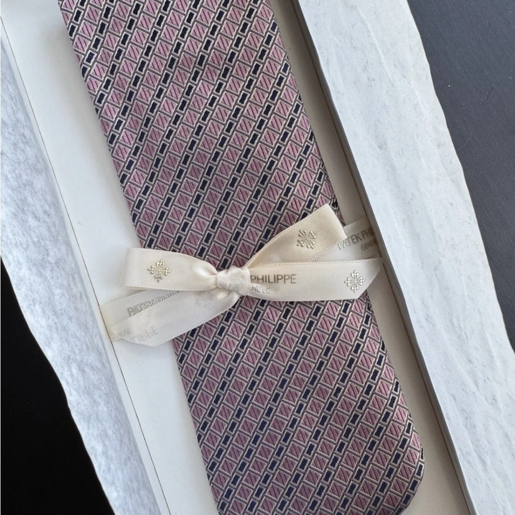 Ermenegildo Zegna For Patek Philippe Pink And Navy Geometric Silk Tie